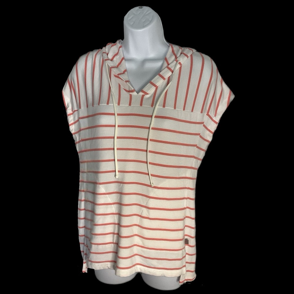 Talbots XSm Orange White Striped Hoodie French Pockets Drawstring Very Soft - Picture 3 of 10